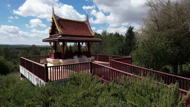 Aerial Panning Shot Of Famous Buddhist Temple , Ben Shemen Forest, Israel