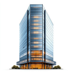 Fototapeta premium tall, modern office building with glass facade and trees