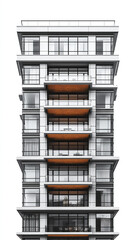 Modern tall office building with glass facade and balconies