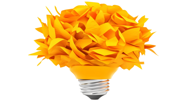 3D Abstract Illustration Of A Light Bulb Glowing Yellow On Transparent Background