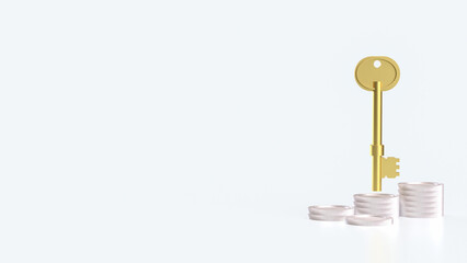 The Key and coins for Business concept 3d Rendering.
