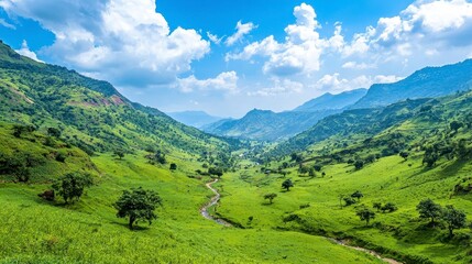 Obraz premium Lush Green Valley Landscape