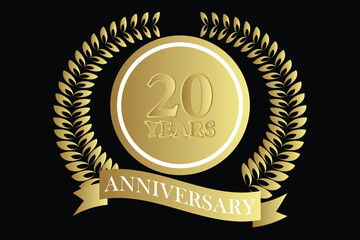 20 years anniversary icon with laurel wreath and number, vector illustration.