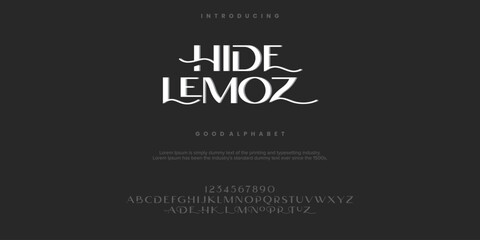 Hide Lemoz alphabet font. typography font and with numbers. vector illustration