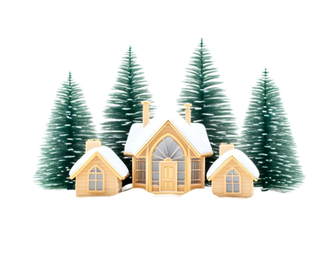 3D Illustration Of Christmas House With Trees And Snow On Isolated Background
