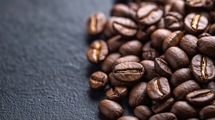 Naklejka premium Roasted coffee beans on dark slate