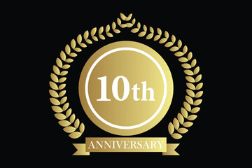 10th anniversary icon with laurel wreath and number, vector illustration.
