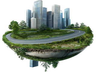 3D Illustration Of Floating Island City With Green Environment and Road