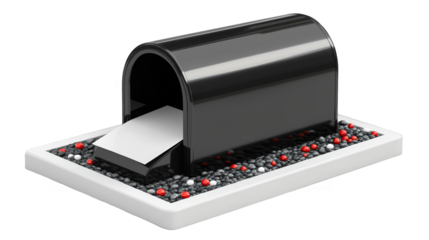 3D Illustration Of Black Mailbox With White Envelope On Transparent Background