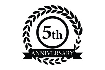 5th anniversary icon with laurel wreath and number, vector illustration.