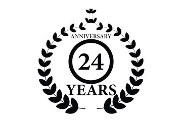 24 years anniversary icon with laurel wreath and number, vector illustration.