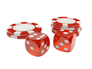 3D Render Of Red Dice And Chips On Black Transparent Background Casino Gamble Illustration