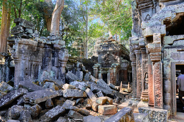 Old ruins of Angkor Wat temple complex. The temple of the ancient Khmer civilization Ta Prohm, which is located on the territory of Angkor Wat.