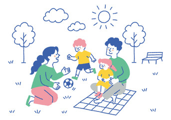 A family of four enjoying a picnic in the park_Color