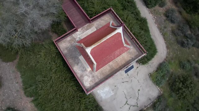 Aerial Panning Shot Of Famous Buddhist Temple , Ben Shemen Forest, Israel