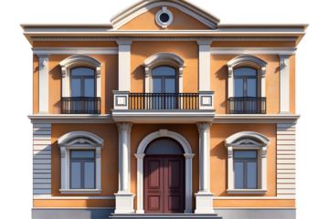 3D Rendered Illustration of an Orange Classic Building Exterior with Transparent Background