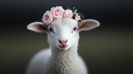 Fototapeta premium Adorable lamb with floral crown