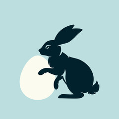 Króliczek wielkanocny. Królik i jajko. Wielkanocna ilustracja w prostym stylu na kartki świąteczne, banery, życzenia i do innych projektów. © Monika