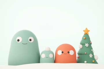 Obraz premium Cute cartoon Christmas characters in a winter scene