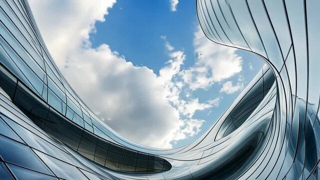 Architectural marvel of a contemporary glass building reaching towards the sky