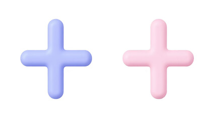 Obraz premium Abstract 3D Illustration Of Two Plus Icons In Blue And Pink On Black