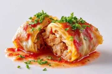 Stuffed grape leaves isolated on white