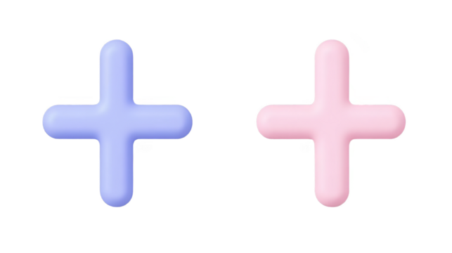 Abstract 3D Illustration Of Two Plus Icons In Blue And Pink On Black