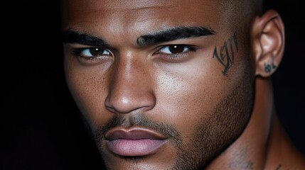 Obraz premium Close-up portrait of a man with a facial tattoo