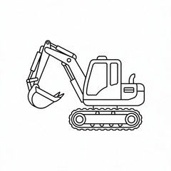 Naklejka premium Heavy construction excavator line drawing with tracked wheels and articulated arm for engineering or building equipment printables