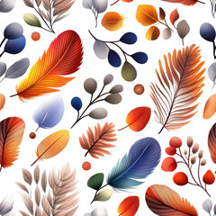 Obraz premium Vibrant seamless pattern featuring colorful leaves and berries in various shapes and sizes creating lively atmosphere