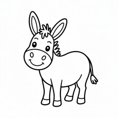 Cute cartoon donkey outline for farm animal coloring pages and educational illustrations for kids
