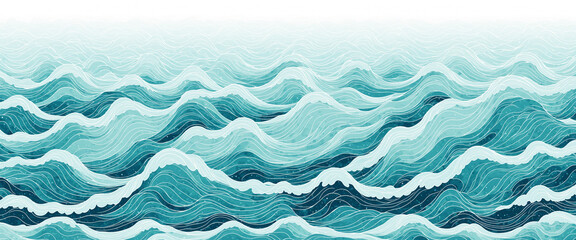 Fototapeta premium blue ocean waves illustration with white crests in serene marine design