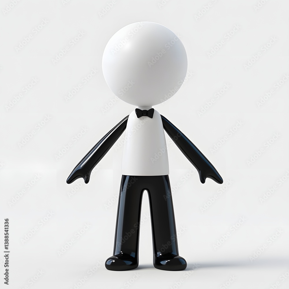 Poster a 3d rendered image of a simple black and white waiter figure, against a white background. fruit iso