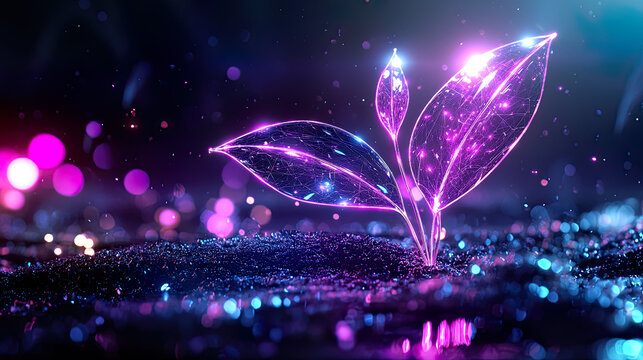 Holographic Organic Shapes with Neon Wireframe Outlines and Liquid Motion in Abstract Digital Garden
