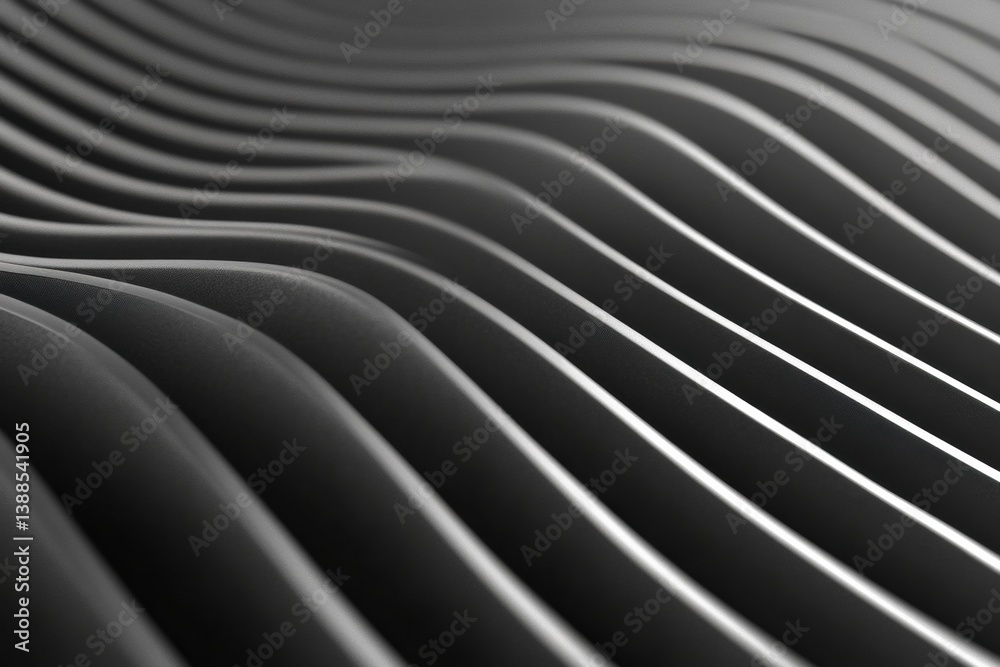 Poster Elegant optical illusion created by fine parallel lines forming a three-dimensional pattern in soft monochrome shades