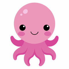 Cute Pink little octopus cartoon flat vector on white background.