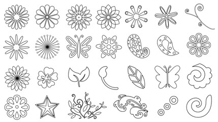 flowers in line for coloring and shapes for floral composition artistic painting stencil silhouette botanical