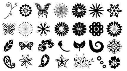 Flowers and shapes for artistic floral composition stencil silhouette botanical