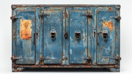 Vintage Industrial Blue Metal Cabinet with Rust