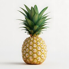 Fototapeta premium Close-up of a single, ripe pineapple isolated on a white background. The fruit's vibrant colors and texture are highlighted. Fruit Isolated on a white background. Ripe Pineapple