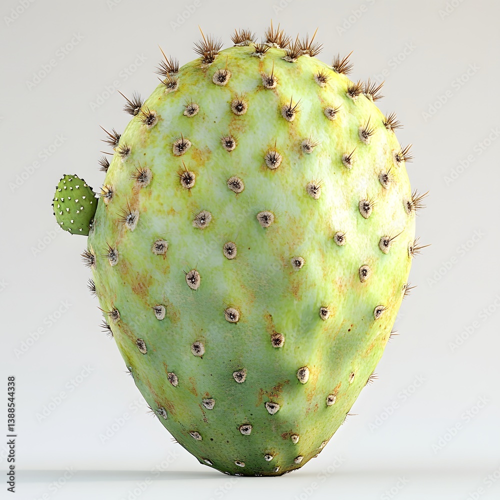Poster a detailed close-up shot of a single prickly pear cactus fruit against a light background. fruit iso