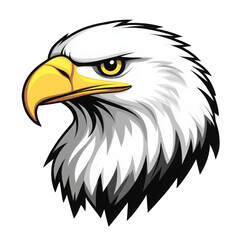 A stylized illustration of a bald eagle's head, showcasing its fierce expression and details.