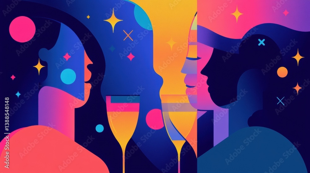 Poster modern party logo design featuring abstract celebratory icons and minimalistic typography with a vib