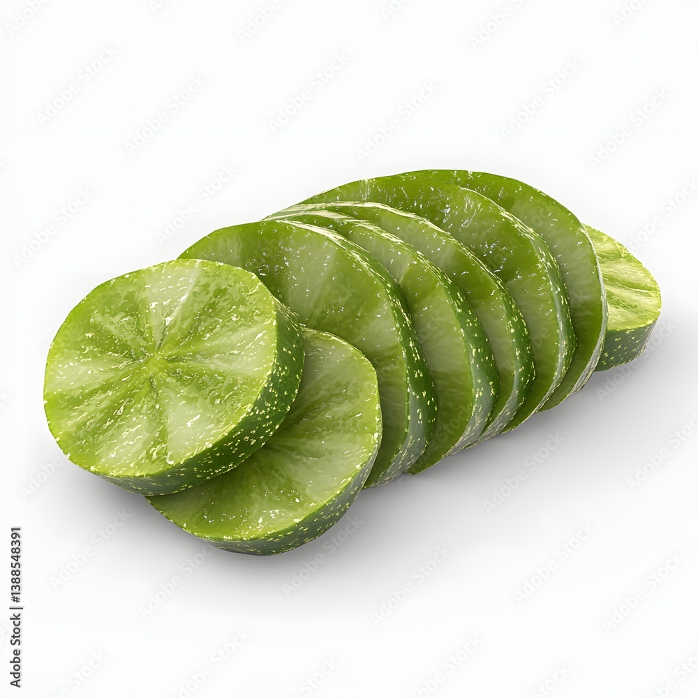 Aufkleber close-up image of several juicy lime slices arranged on a white background. fruit isolated on a whit
