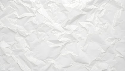 Fototapeta premium Crumpled white paper texture, high contrast, extreme close-up, detailed wrinkles and folds, minimalist, monochromatic, soft lighting, abstract background, grayscale, subtle shadows