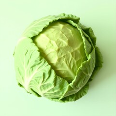 Fototapeta premium Photorealistic cabbage, vibrant green, crisp leaves, fresh vegetable, high detail, studio lighting, white background, organic texture, closeup, food photography, hyper-realistic