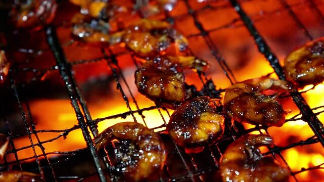 Grilled shrimp (udang bakar) with soy sauce looks delicious and tasty. Indonesian food
