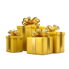 Golden Gift Boxes Isolated On Transparent Background 3d Illustration