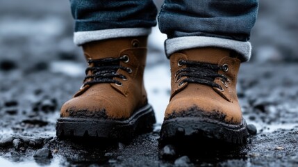 Muddy boots on a rocky path
