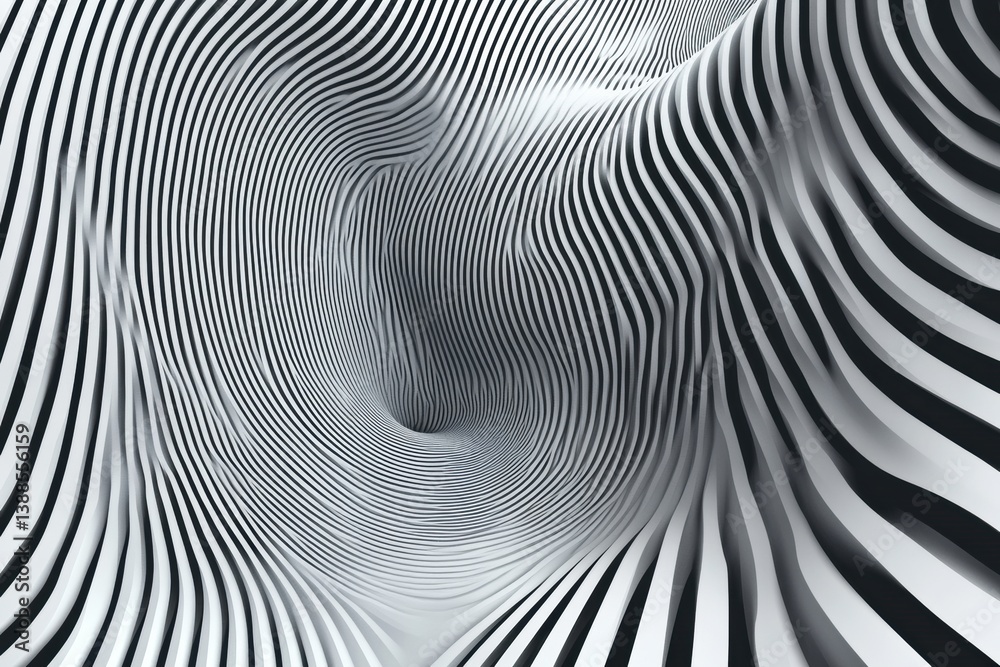 Poster Elegant patterns of parallel lines create a subtle three-dimensional illusion in soft monochrome shades